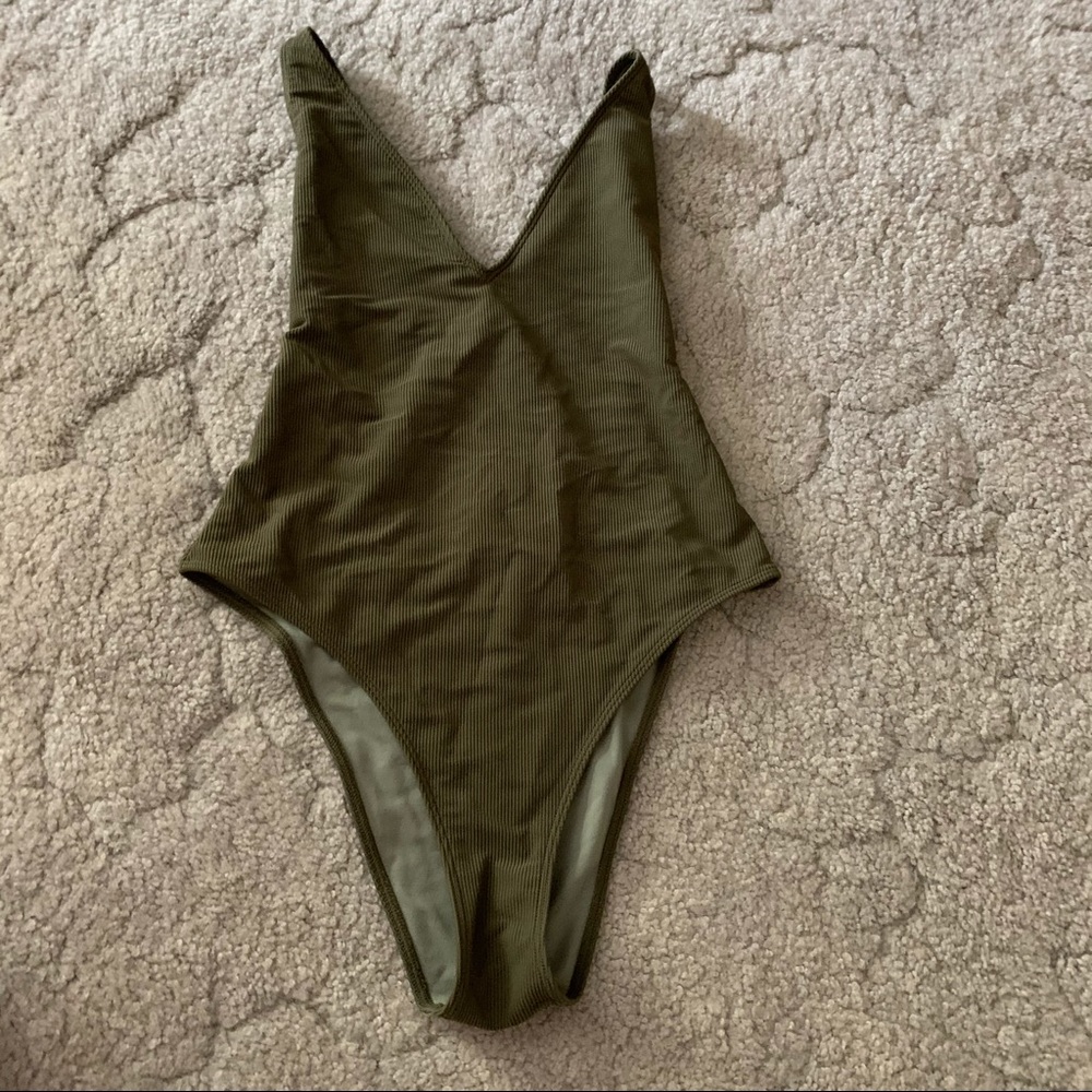 green Abercrombie high leg one piece